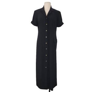 Vintage Talbots Petites‎ Black Button Front Polo Maxi Dress Sz 8 Cargo Made USA